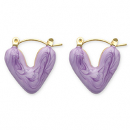 Boucles d'oreilles en acier Inox cr&eacute;oles c&oelig;ur Dor&eacute;-violet