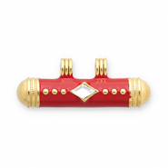 Message bead breloques en acier Inox Dor&eacute;-rouge-transparent