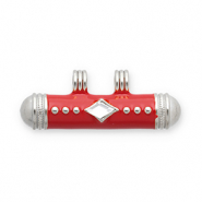 Message bead breloques en acier Inox Argent&eacute;-rouge-transparent