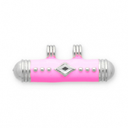 Message bead breloques en acier Inox Argent&eacute;-rose-transparent