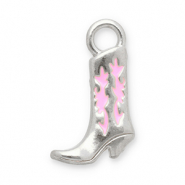 Breloques en acier Inox botte de cow-boy Argent&eacute;-rose