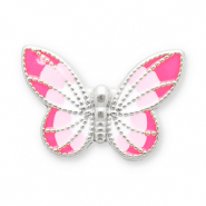 Perles en acier Inox papillon Argent&eacute;-rose-blanc
