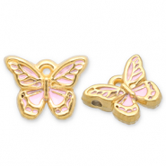 Breloques en acier Inox papillon Dor&eacute;-rose clair-blanc