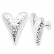 Boucles d'oreilles / puces en acier Inox coeur Argent&eacute;