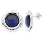 Boucles d'oreilles / puces en acier Inox rond torsad&eacute; Argent&eacute;-bleu fonc&eacute;