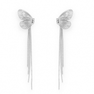 Boucles d'oreilles / puces en acier Inox papillon Argent&eacute;