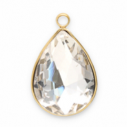 Breloques en acier Inox facett&eacute;e goutte Dor&eacute;-cristal