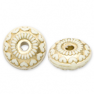 Perles acryliques rondelles avec c&oelig;ur Blanc cass&eacute;-dor&eacute;