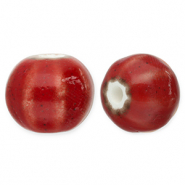 Perles en c&eacute;ramique avec ray&eacute;es 12mm Rouge fonc&eacute;
