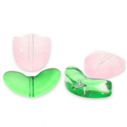 Perles en verre tulipe Rose clair-vert