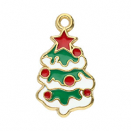 Breloques en acier Inox sapin de No&euml;l Dor&eacute;-blanc-rouge-vert
