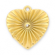 Breloques en acier Inox coeur avec strass Dor&eacute;-transparent