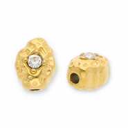 Perles en acier Inox ovale avec strass Dor&eacute;-transparent