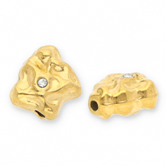 Perles en acier Inox irr&eacute;gulier avec strass Dor&eacute;-transparent