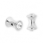 Perles en acier Inox diabolo avec strass Argent&eacute;-transparent