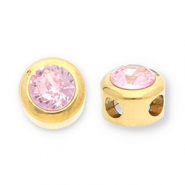 Perles en acier Inox disque Heishi avec strass Dor&eacute;-rose clair