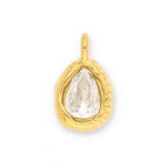 Breloques en acier Inox goutte avec une facette Dor&eacute;-transparent