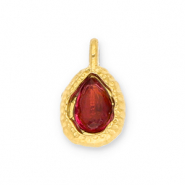 Breloques en acier Inox goutte avec une facette Dor&eacute;-rouge