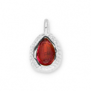 Breloques en acier Inox goutte avec une facette Argent&eacute;-rouge