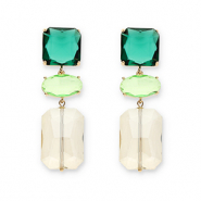 Boucles d&rsquo;oreilles / puces d&rsquo;oreilles en verre de cristal carr&eacute;-ovale-rectangle Vert fonce-vert clair-beige sable