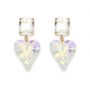 Boucles d&rsquo;oreilles / puces d&rsquo;oreilles en verre de cristal rectangle-coeur Transparent-transparent AB coating