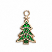 Breloques en m&eacute;tal sapin de no&euml;l Dor&eacute;-vert