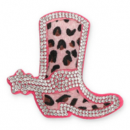 Pendentifs accroche-regard avec strass botte de cow-boy avec imprim&eacute; l&eacute;opard Cristal-rose vintage-rose fonc&eacute;
