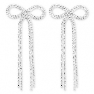 M&eacute;tal TQ laiton boucles d'oreilles / puces d&rsquo;oreilles avec strass n&oelig;ud Argent&eacute;-cristal