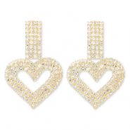 Boucles d'oreilles / puces d&rsquo;oreilles en laiton Eco-brass&reg; avec strass c&oelig;ur Dor&eacute;-cristal