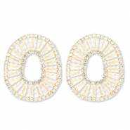 Boucles d'oreilles / puces d&rsquo;oreilles en laiton Eco-brass&reg; avec zirconium ovale Dor&eacute;-cristal