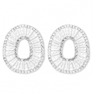 Boucles d'oreilles / puces d&rsquo;oreilles en laiton Eco-brass&reg; avec zirconium ovale Argent&eacute;-cristal