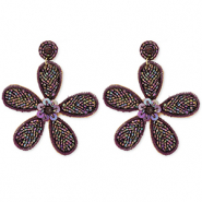 Boucles d'oreilles tendance avec perles en verre fleur Aubergine