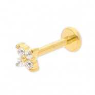 Piercing d&rsquo;oreilles en acier Inox fleur avec strass Dor&eacute;-cristal