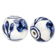 Perles en c&eacute;ramique 18&nbsp;mm avec tulipe Blanc cass&eacute;-bleu de Delft