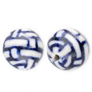 Perles en c&eacute;ramique 12&nbsp;mm avec rectangles Blanc cass&eacute;-bleu de Delft