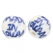Perles en c&eacute;ramique 10 mm "Made in Holland" Blanc cass&eacute;-bleu de Delft