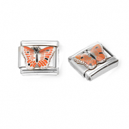 Appr&ecirc;ts en acier inox breloques pour bracelet italien papillon Argent&eacute;-orange-noir-blanc