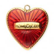 Breloques en acier Inox coeur Doré-rouge