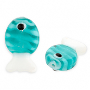 Perles en verre &agrave; la main poisson Bleu cyan fonc&eacute;-blanc-noir