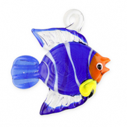 Breloques en verre peintes &agrave; la main poisson Bleu fonc&eacute; transparent-blanc-orange-jaune