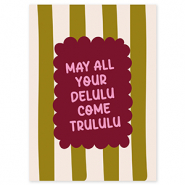 BY31® Cartes à bijoux "May all your delulu come trululu" Vert olive-blanc cassé-rouge bordeaux-rose