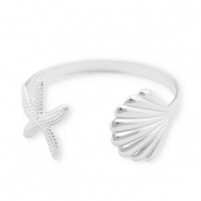 Bracelets en acier Inox jonc coquille & &eacute;toile de mer Argent&eacute;