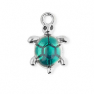 Breloques en acier Inox &eacute;maill&eacute;e tortue Argent&eacute;-vert