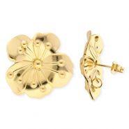 BY31&reg; Appr&ecirc;ts en acier Inox boucles d'oreilles&nbsp;/&nbsp;puces d&rsquo;oreilles fleur avec anneau Dor&eacute;