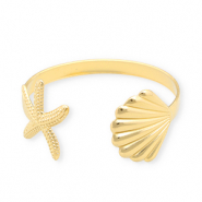 Bracelets en acier Inox jonc coquille & &eacute;toile de mer Dor&eacute;