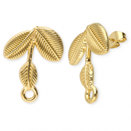 Appr&ecirc;ts en acier Inox boucles d'oreilles / puces d&rsquo;oreilles feuilles avec anneau Dor&eacute;