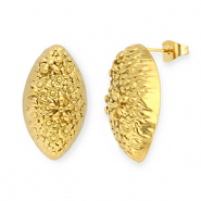 Appr&ecirc;ts en acier Inox boucles d'oreilles / puces d&rsquo;oreilles ovale avec fleurs avec anneau Dor&eacute;