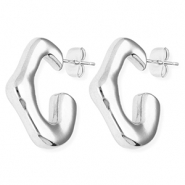 Boucles d'oreilles puces en acier Inox  irr&eacute;gulier Argent&eacute;