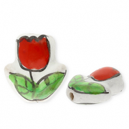 Perles en céramique tulipe Blanc-rouge-vert