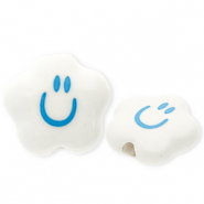 Perles en céramique nuage avec souriant Blanc-bleu